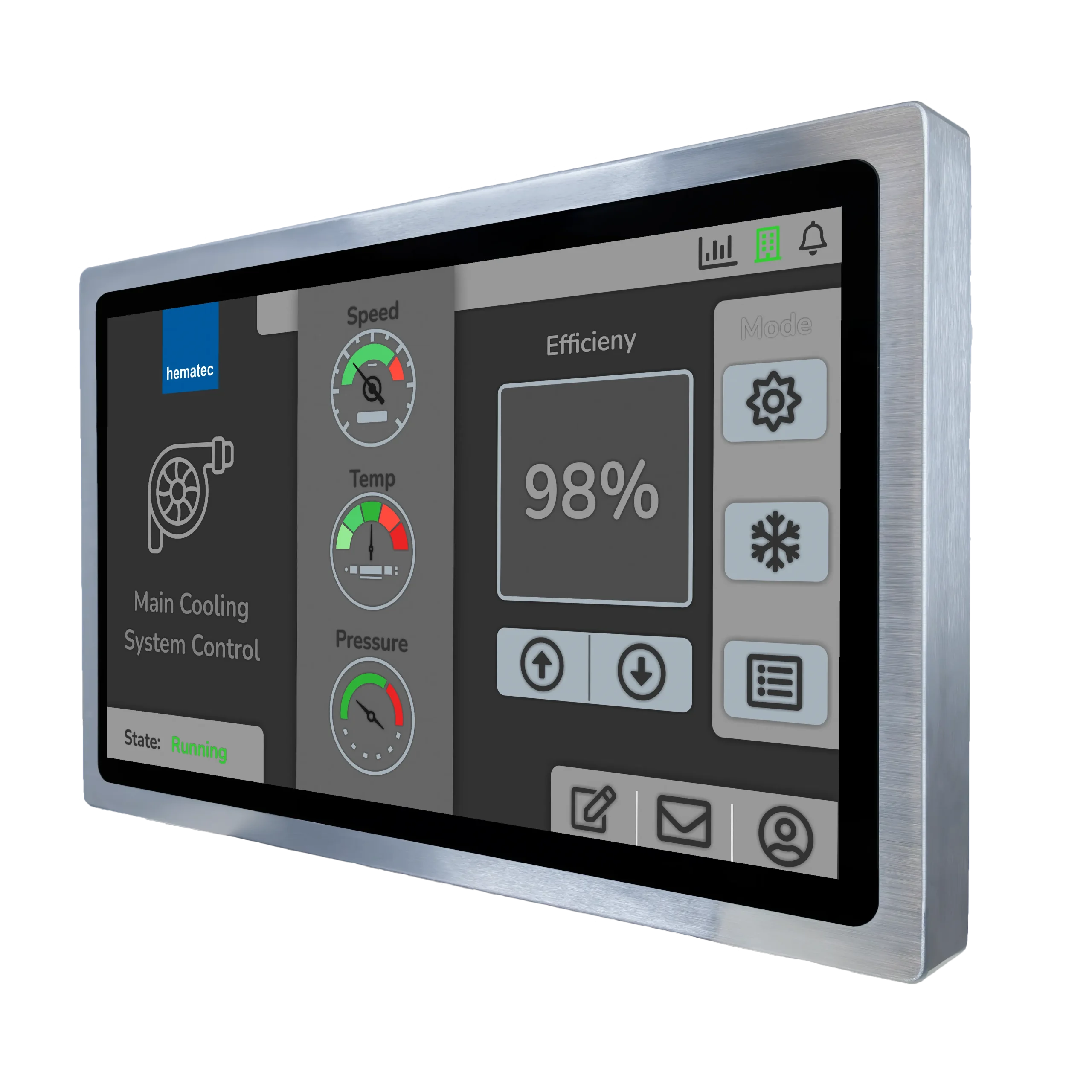 Industrie-Touchpanel mit Edelstahlgehäuse und Steuerungsanzeige