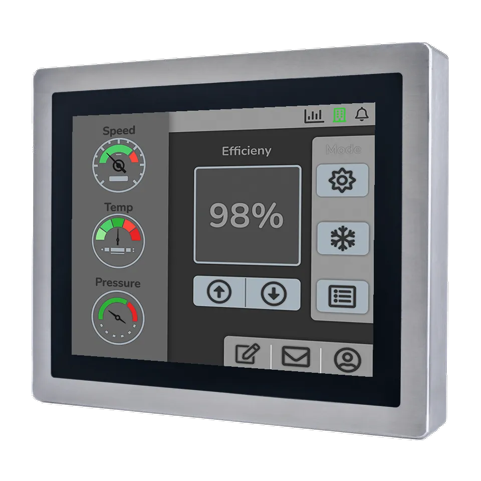 Industrie-Panel mit Edelstahlgehäuse und Effizienzanzeige