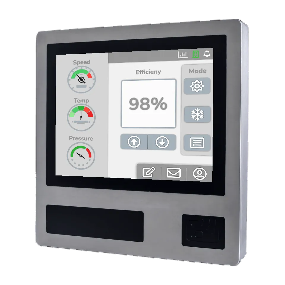 Industrie-Touchpanel mit Edelstahlgehäuse und Steuerungsanzeige